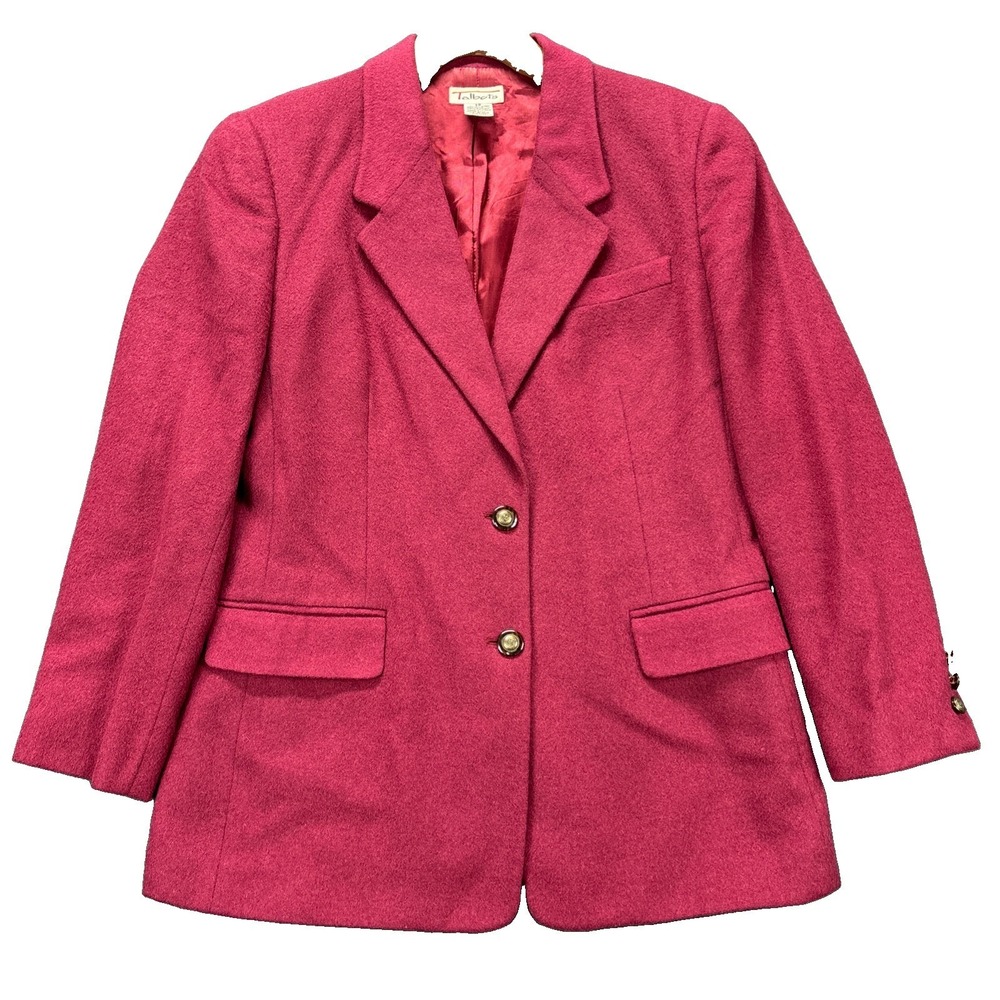 VTG Talbots Blazer Womens 14 Berry Red Camel Hair Soft Academia Business ITALY